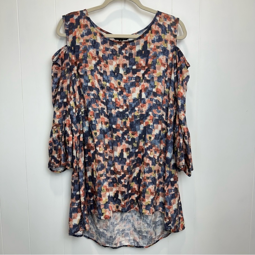 John Mark Multicolor 100% Linen Cold Shoulder Top Size XL